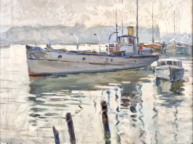 1888-Ludovic Janssen - Ludovic Janssen - Bateau sur la Meuse (Huile sur toile, 40 x 44 cm)
